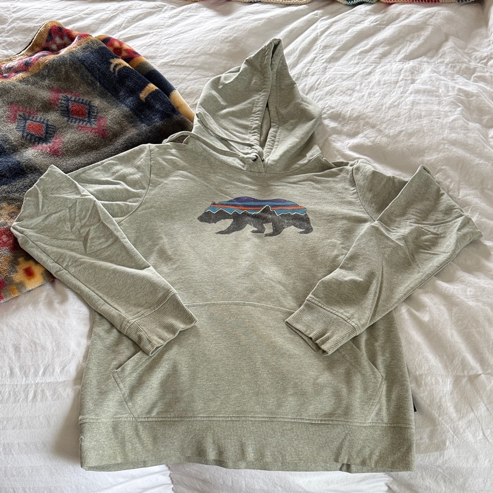Patagonia Green Hoodie with Bear Design